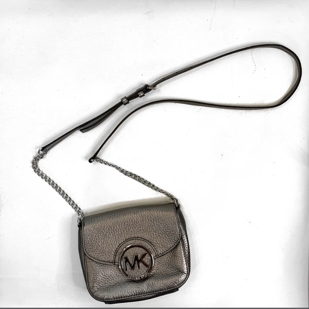 Michael Kors Silver Metallic Crossbody Bag with Chain Strap